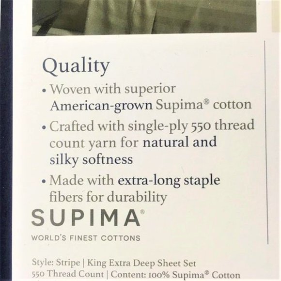 new BLACK STRIPE Charter Club Damask 550TC 100% Cotton KING EXTRA DEEP Sheet Set - Picture 10 of 13